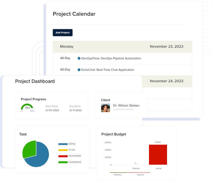 project dashboard and calendar